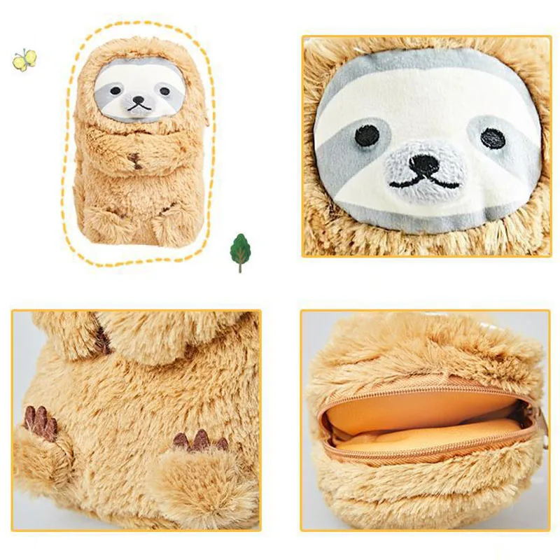 Bradypod Sloth Hedgehog Pencil Bag Pen Package Bank Case Plush Toy Stuffed Doll Cartoon Animal Student Stationery Boy Girl Gift