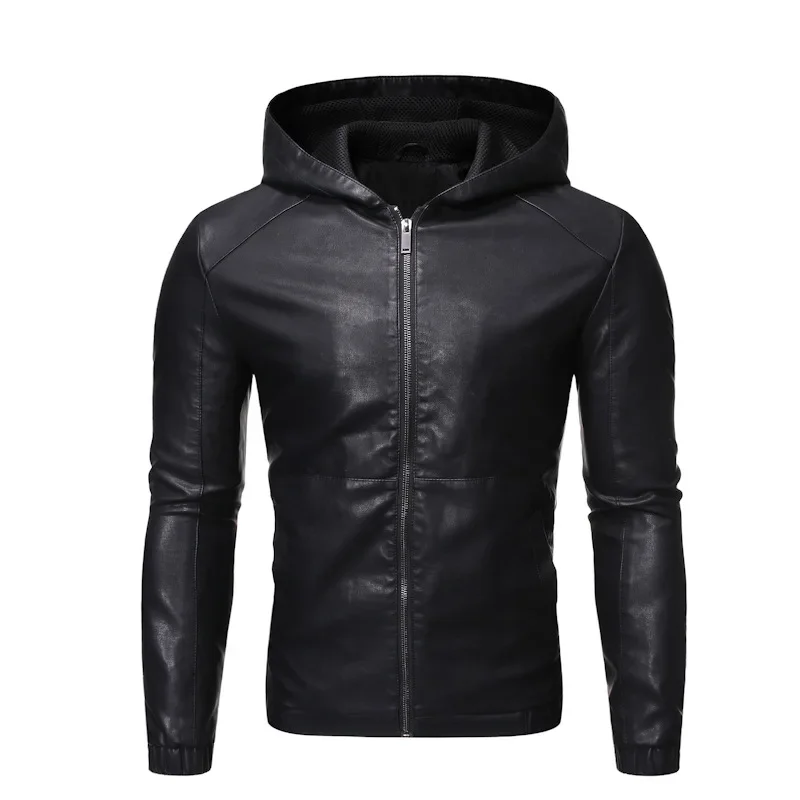 

2025 Men's Autumn and Winter New Slim Korean Version of Handsome Hooded Motorcycle Jacket with Fleece and Thickened Leather Jack