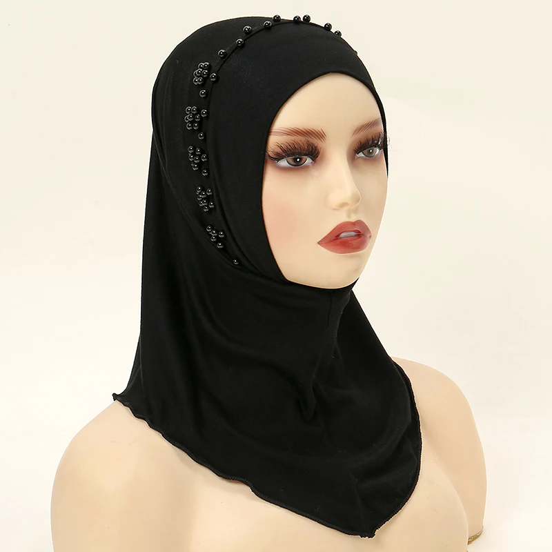 Modal Pearls Instant Hijab Undercap Full Cover Cap Solid Color Inner Cap Woman Muslim Jersey Inner Headscarf Bonnet 55*40cm