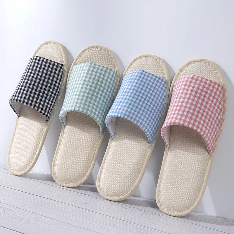 Home Unsiex Guest Slippers Plaids Loafer Flip Flop Shoes Slippers Hotel Slippers Wedding Shoes Non-slip Four Seasons Home Linen