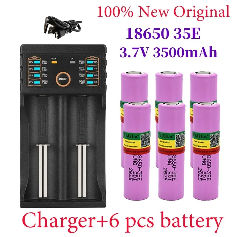 

New Original INR18650 35E 3.7V 3500mAh 20A discharge INR18650 35E 18650 Li-ion battery 3.7v rechargable Battery + charger