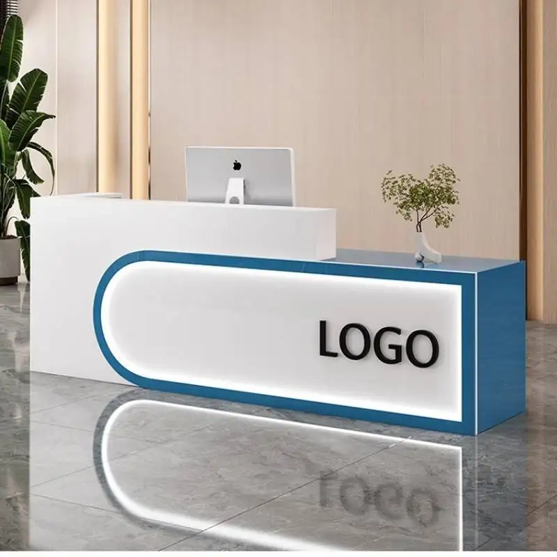 تصميم مكاتب الاستقبال للتخزين باللون الأسود، مكاتب استقبال صغيرة وحديثة فاخرة، أثاث استقبال من الخشب ذو الزاوية البيضاء