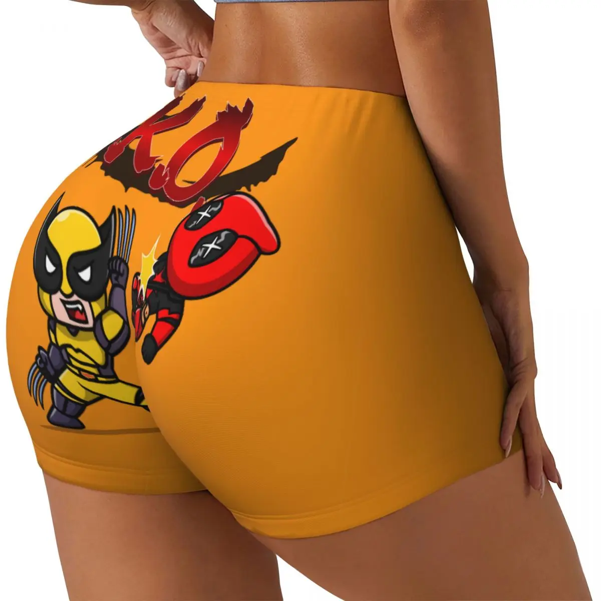 Custom Women Wolverine KO Deadpool Workout Yoga Shorts Athletic Gym volley Biker Shorts