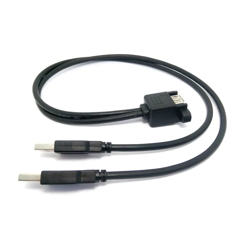 25CM 50CM 1M Dual Port USB 2.0 ONE Male to Female M/F Extension Screw Lock Panel Mount Cable