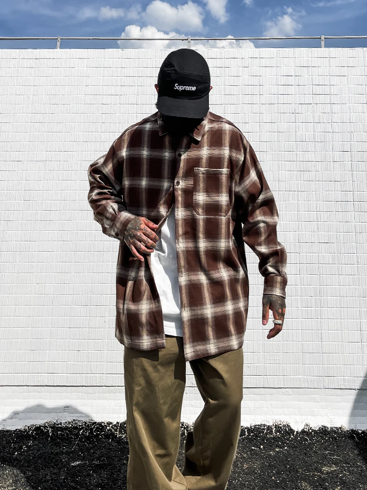 

Trendy Hip Hop Loose Long Sve irt ex Streetwear American Chicano Cheered Breathable Comfortable Cotton Button up