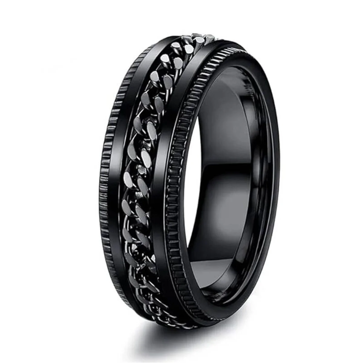 Fashion Couple Rings Exquisite Women Black Rhinestones Zirconia Rings Set Simple Men Stainless Steel Chain Rings Wedding Jewelry