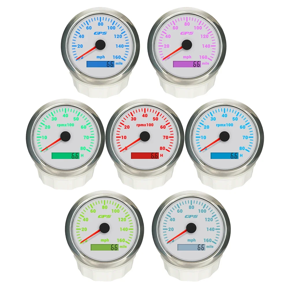 

ELING 2 Gauge Set 85mm GPS Speedometer 30MPH 60mph 120MPH + 4000RPM Tachometer with 7 Colors Backlight for Boat Truck Universal