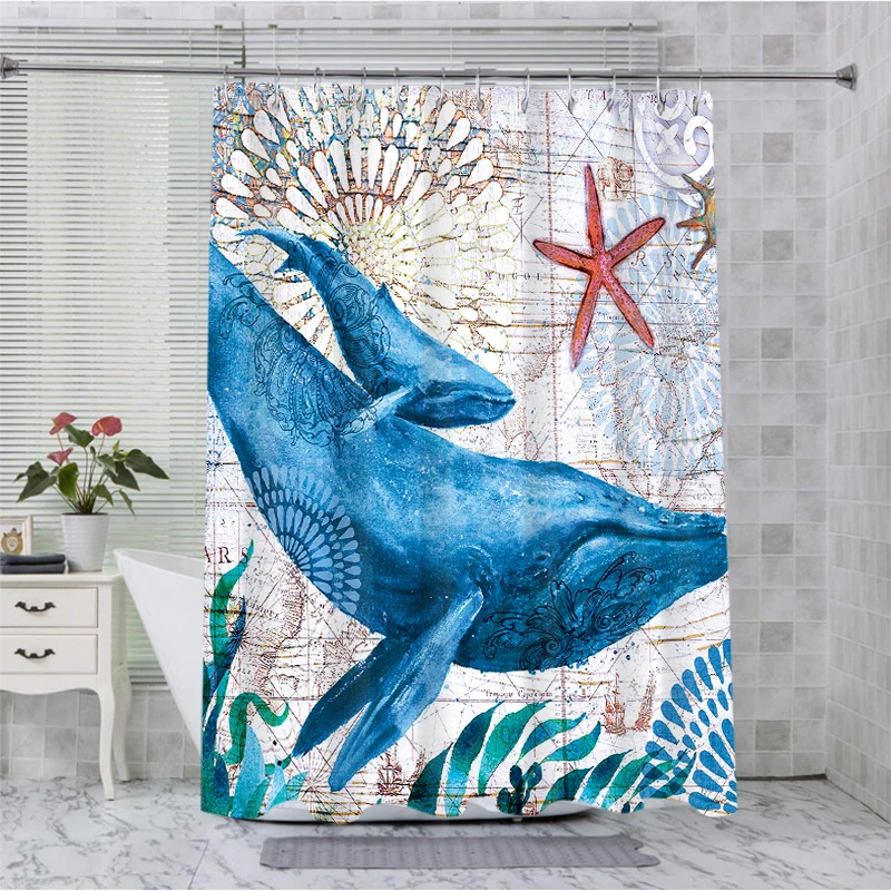 Marine Organism Bathroom  Shower Curtain Dwarf Waterproof fabric bathroom Curtain With 12 Hooks Sunflower Home Deco Free Ship