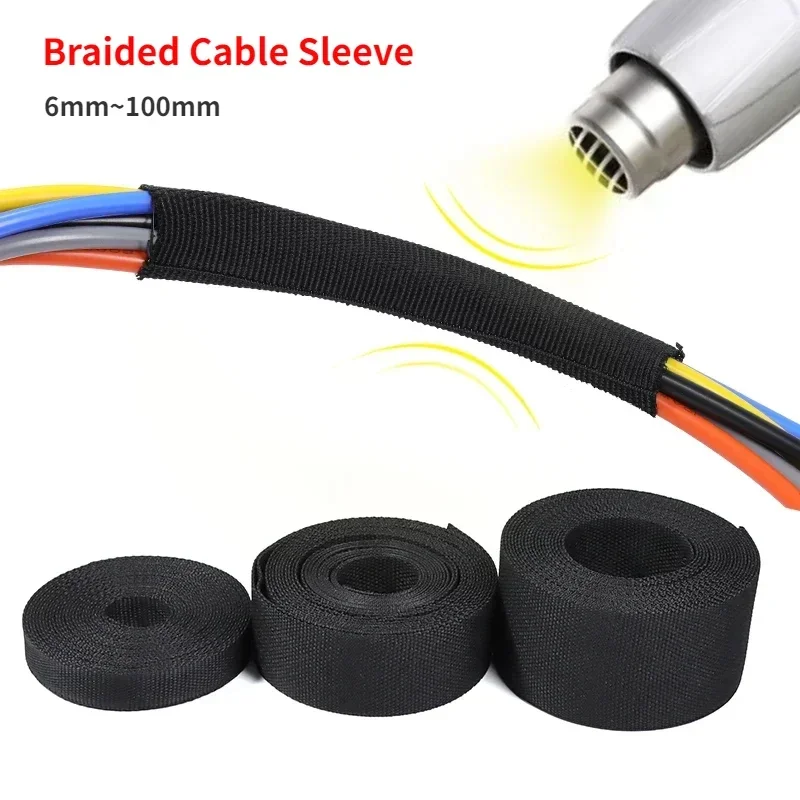 2:1 Heat Shrink Tube Braided Cable Sleeve 6~100mm Insulation Flam Retardant PET Auto Line Organizer Wire Wrap Sheath Protection