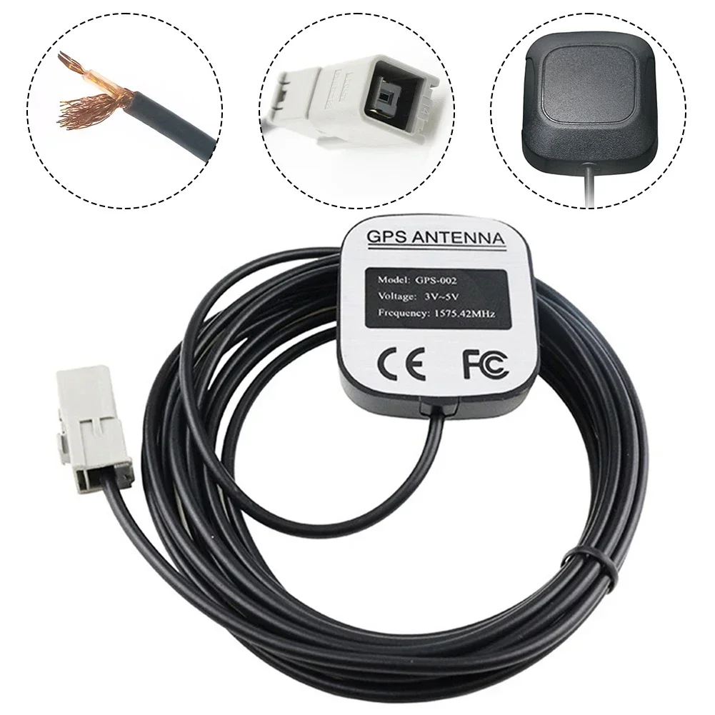 

1×Car GPS Navigation Active Antenna GT5-1S Socket Antenna Connector Cables Black 300cm Length 28dB LNA Gain 1575.42MHz Center