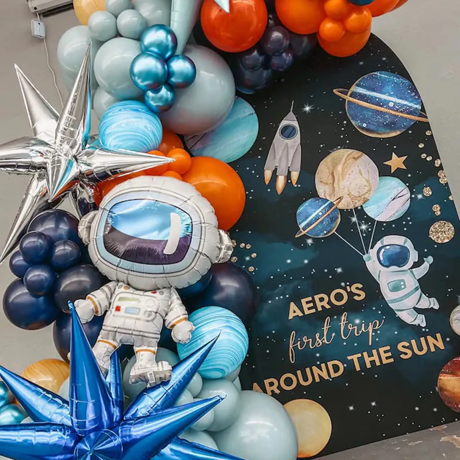 Mehofond Custom 2-Sided Outer Space Astronaut Planet Galaxy Birthday Baby Shower Covers Chiara Arch Background Decor Backdrop