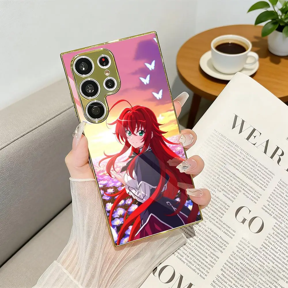 Anime R-Rias G-Gremory Phone Case Luxury Electroplated Metal Frame Phone Case for Samsung S25 S24 S23 Ultra Slim Cover