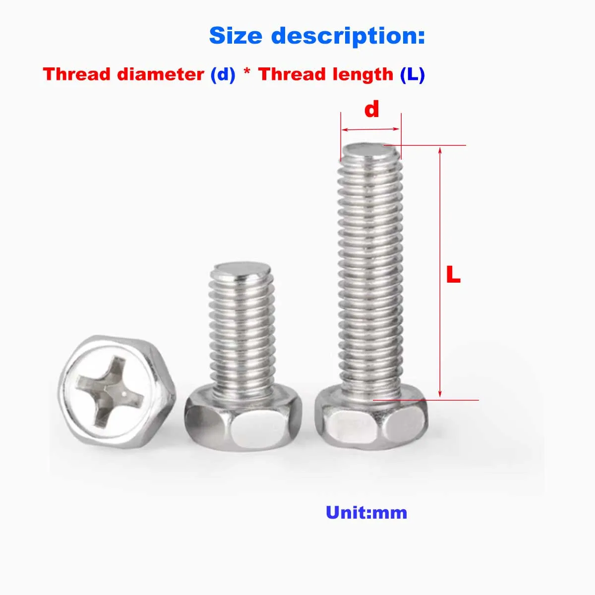 304 Stainless Steel GB29.2 Cross Recessed External Hexagonal Head Bolt Screw M3M4M5M6M8