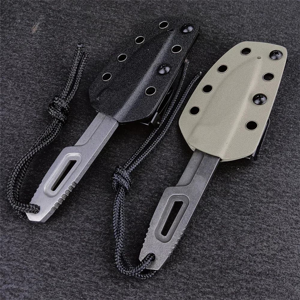 

Outdoor Camping Small Straight Knife D2 Fixed Blade Stone Washed Steel Handle with K Scabbard Hunting Tactical Knife Rescue Tool