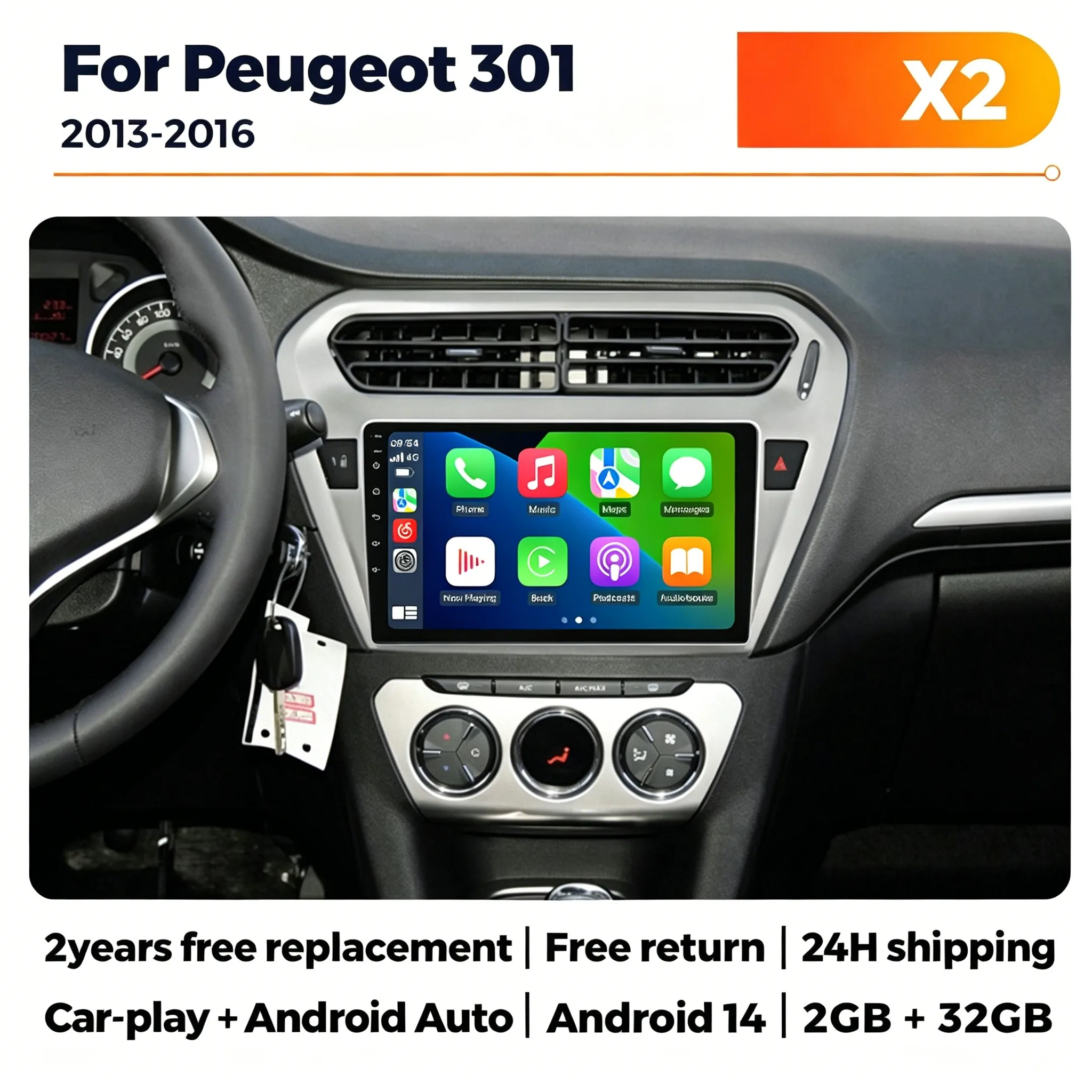 

Android 14, сенсорный экран, беспроводной CarPlay для Peugeot 301, Citroen Elysee 2013-2018, GPS, видео, мультимедийный плеер, авто-радио с Bluetooth.