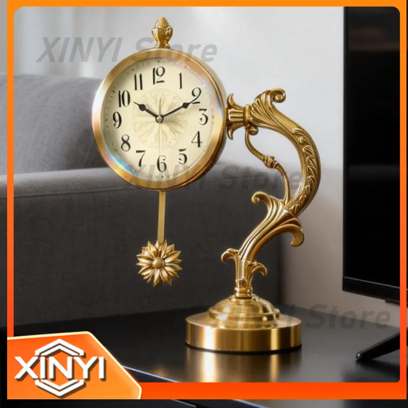 European Retro Desk Clock for Living Room Decoration Ornament Silent Desktop Quartz Clock with High-End Feeling