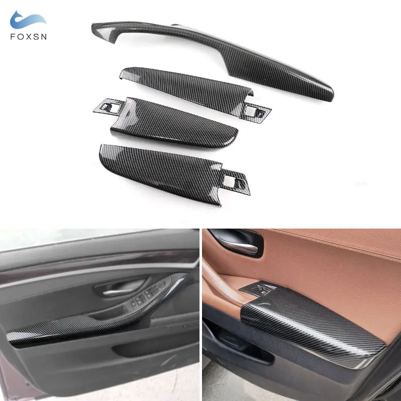 4pcs LHD/RHD Carbon Fiber Texture Car Styling Interior Door Handle Panel Armrest Cover Trim For BMW 5 Series F10 F18 2011 - 2017