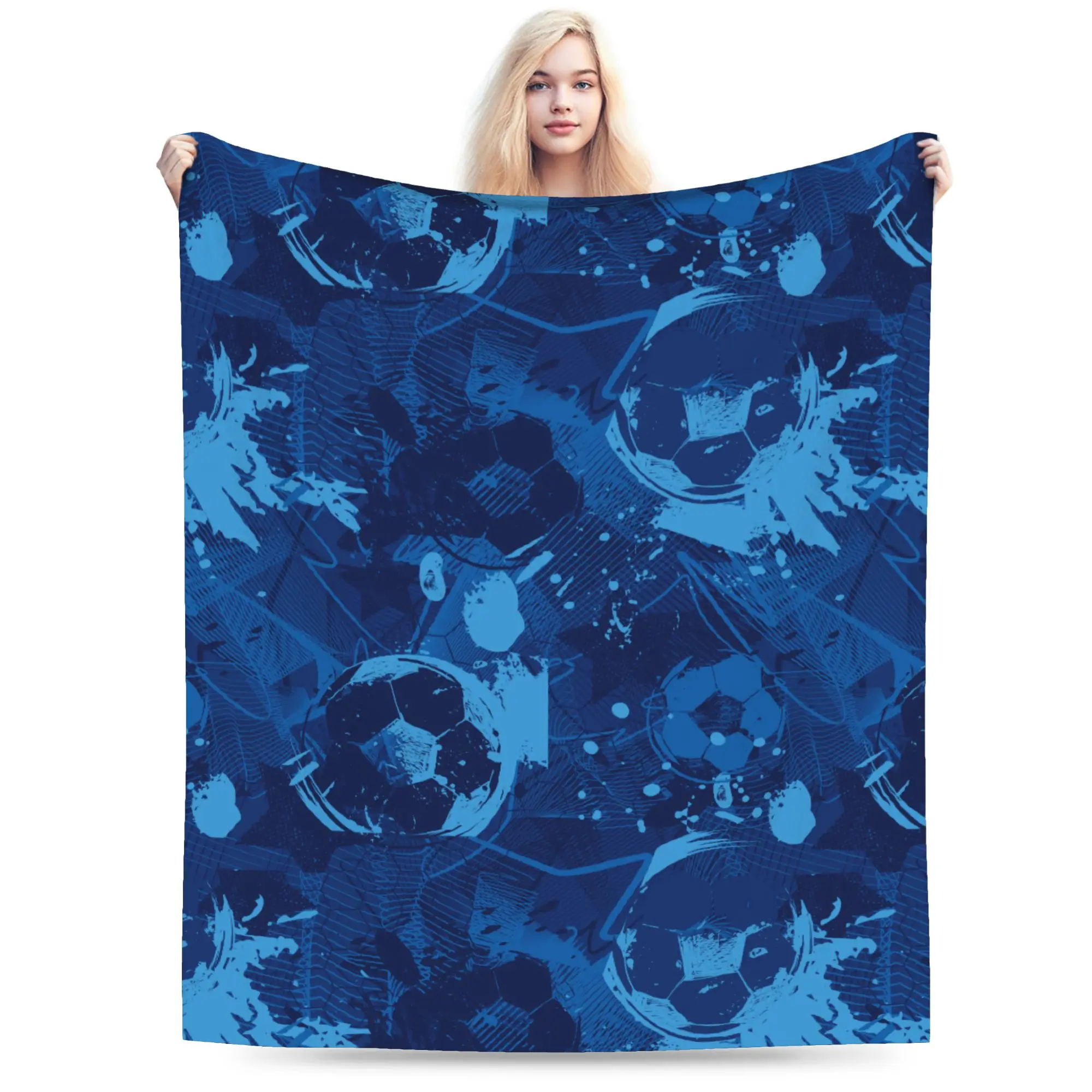 Cartoon Soccer Ball Football Blanket Velvet Print  Multi-function Ultra-Soft Throw Blankets for Home Office Rug Piece