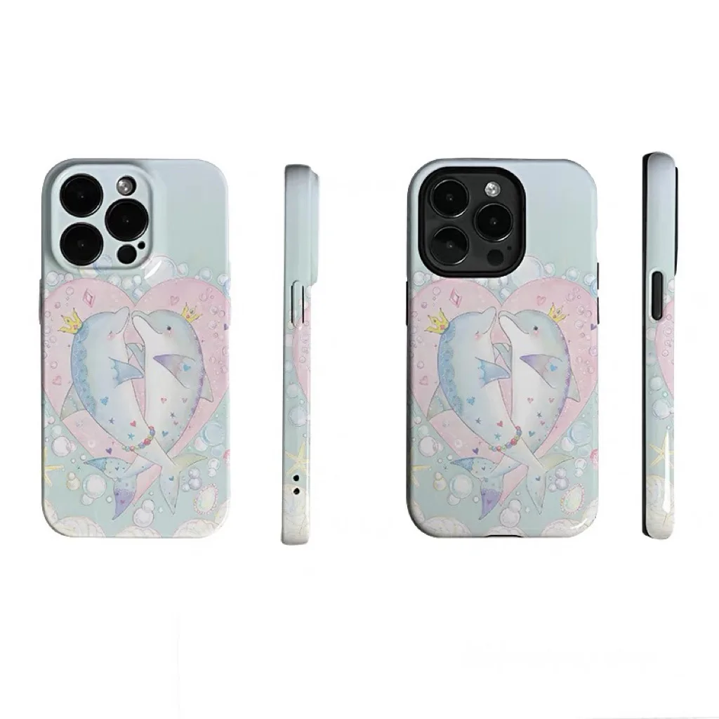 Ins Blue Love Dolphin Cartoon Case dla IPHONE 16ProMax 15 14 13 12 11 PRO 16 Plus Akrylowe etui TPU dwa w jednym Magnetyczne etui na telefon