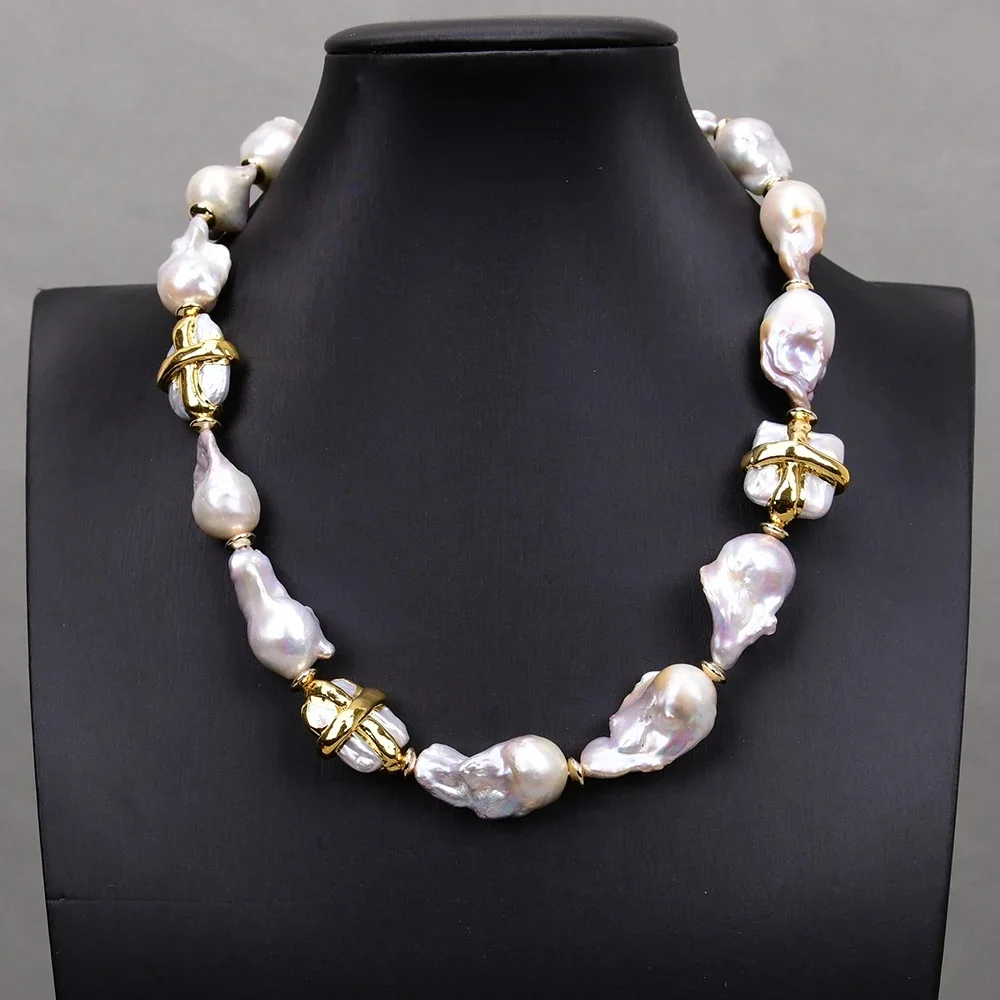 

18'' Freshwater Cultured White colour Keshi Baroque Pearl Choker Necklace Gold Plated Pearl Beads