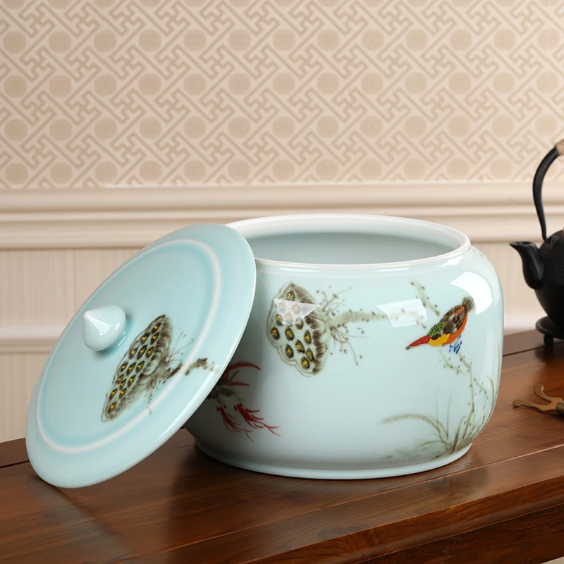 Handmade Extra Large Tea Jar Ceramic Sealed Packaging Box Seven Seed Cake Storage