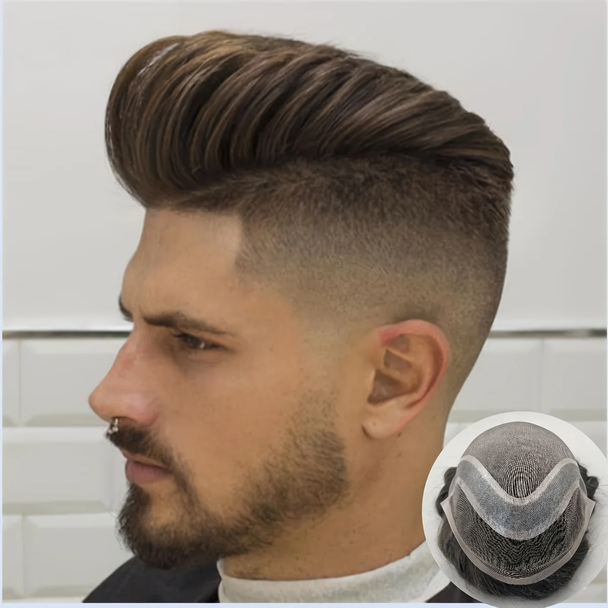 

Hollywood Men Toupee Human Hair Swiss Lace: Thin Hair Fix, Restoration, Seamless Realistic Hairpiece