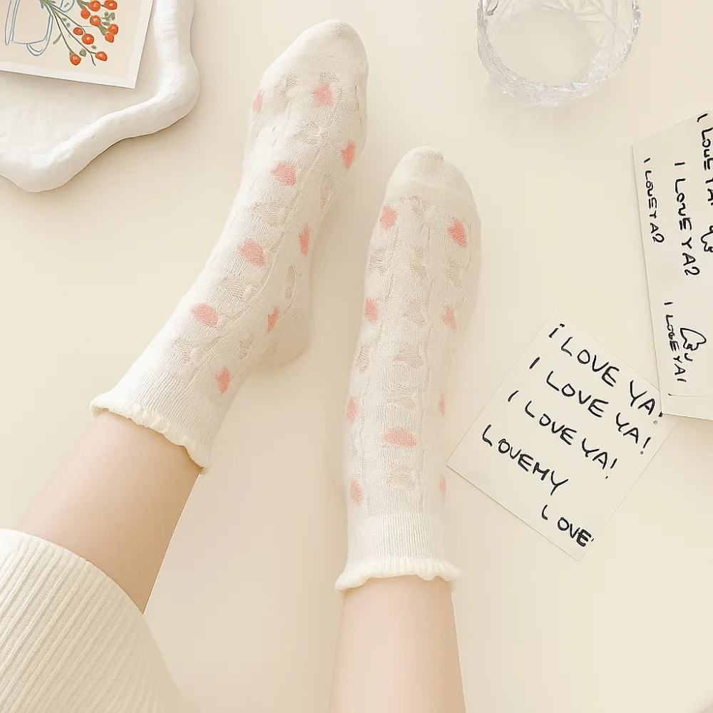 

6Pairs Mesh Hollow Transparent Flower Socks Breathable Female Hosiery Mid Tube Socks Ultra-thin Ruffle Sweet Socks Women Girl