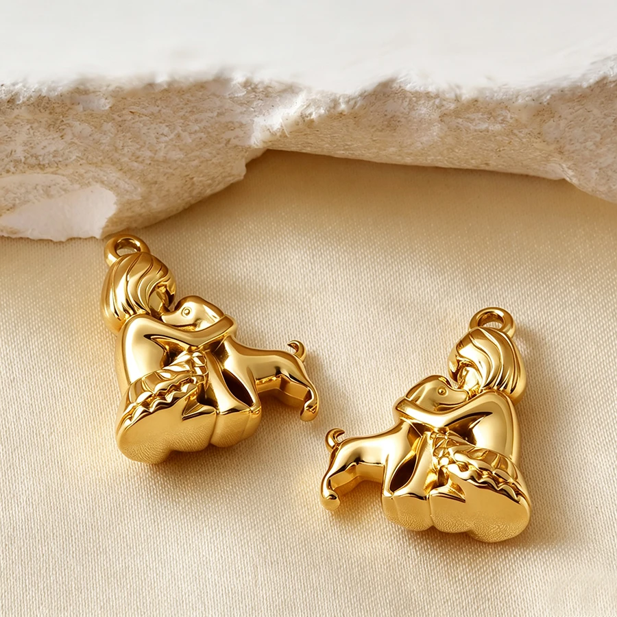 5 Stück goldfarbene Edelstahl-Anhänger in Form von niedlichen Hunden, Fischen und Enten, PVD-beschichtet, für Schmuckherstellung, Tieranhänger, DIY-Halskette, Schlüsselanhänger – Detail 3