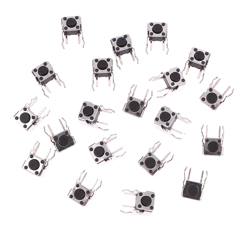 20 sztuk 6x6 PCB chwilowy dotykowy takt przycisk 4-pinowy przełącznik samoresetujący kąt prosty ze stentem 6*6*4.3/4.5/5.5