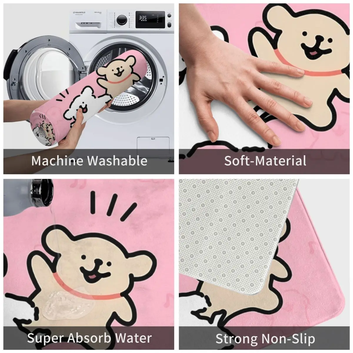 Bath Mat for Shower Home Entrance Kawaii Line Dog Maltese Foot Mat Pink Toilet Mat Quick-Drying Non Slip Custom DIY Bathroom Rug