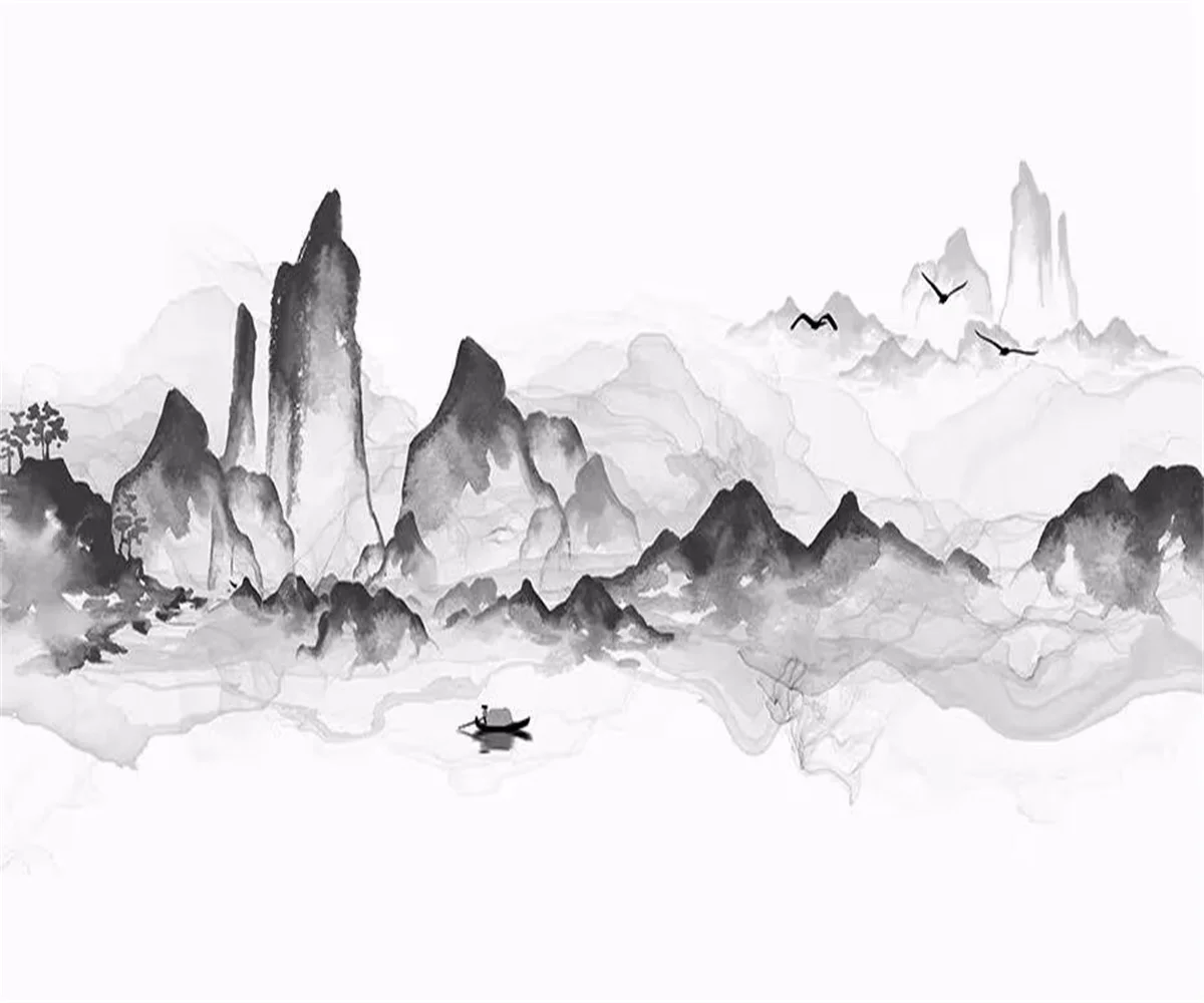 

﻿ Наклейки на стену на заказ, чернильный пейзаж, туманный лес, ТВ-фон, настенная живопись, украшение для дома, спальня, 3d обои papel tapiz