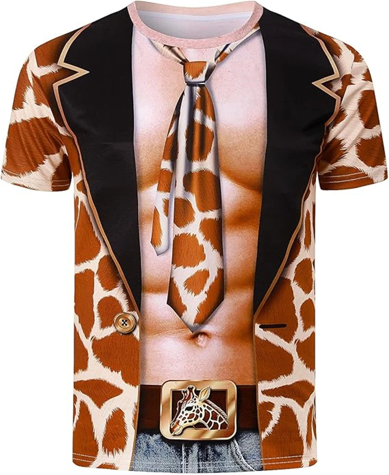 En's T-Shirt 3D Print Funny Tiger Leopard Pattern Fake Suit T Shirts New Fashion Cosplay Men Short Sleeve Party Top Dropshipping
