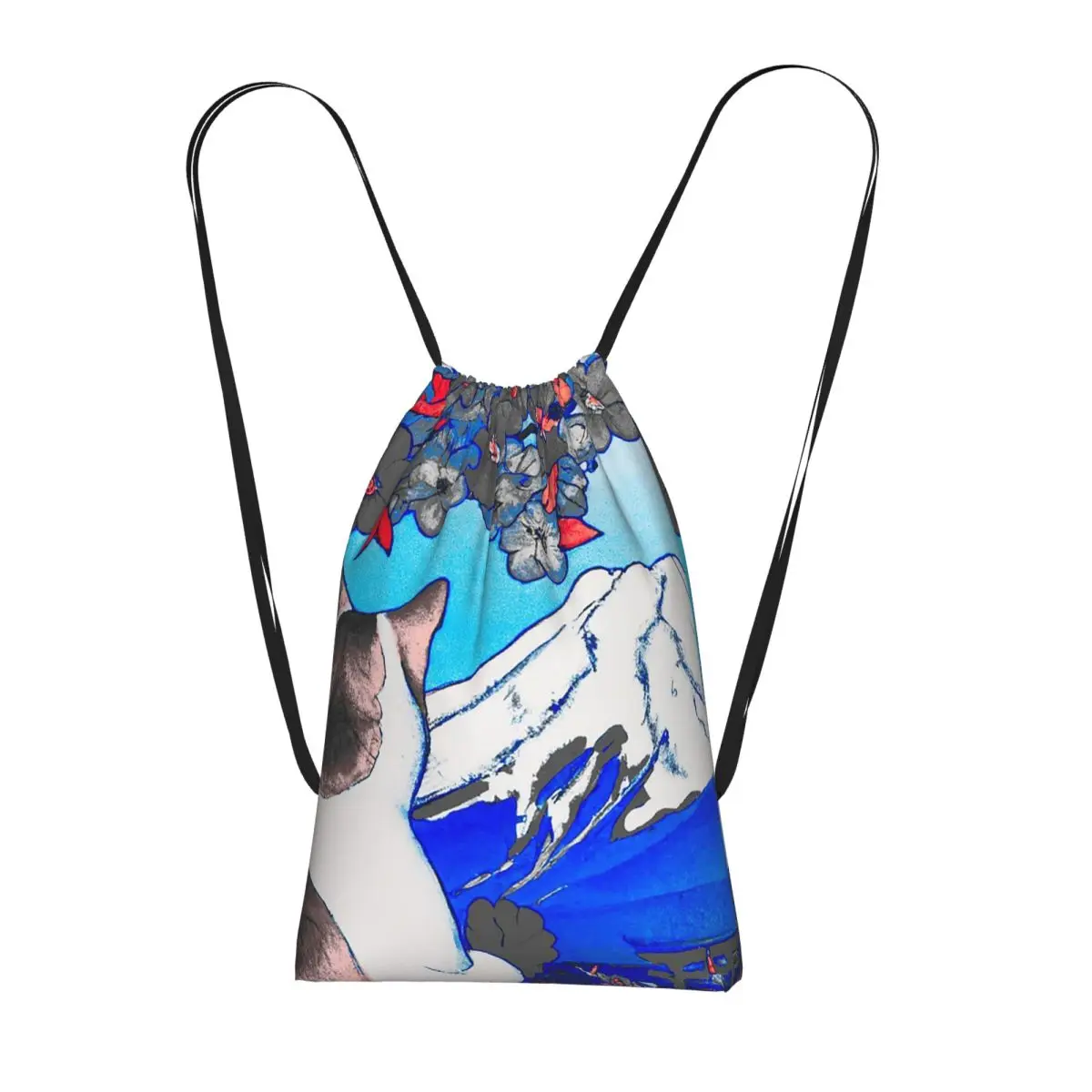 Sakura Mount Fuji And Cat Backpacks Fashion Drawstring Bundle Pocket Sports Bag Book Bags for Travel Students