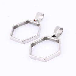 10pcs Stainless Steel Hexagon Open Bezel Charms Diy Hollow Pendant Frame Setting Blanks For Resin Jewelry Making