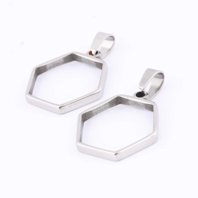 10 sztuk ze stali nierdzewnej sześciokątna otwarta ramka Charms Diy Hollow wisiorek ustawienie ramy wykroje do tworzenia biżuterii z żywicy