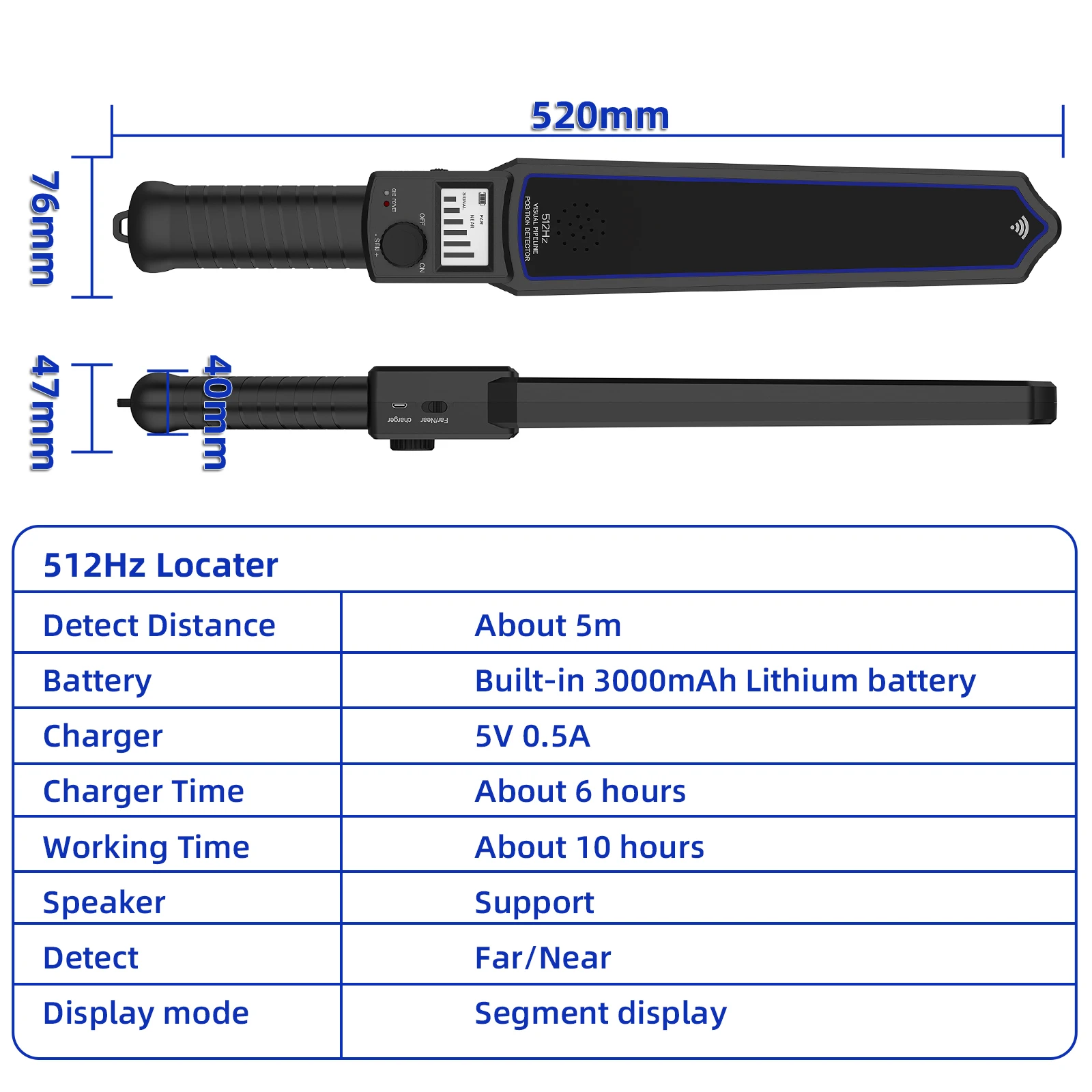 512Hz Receiver Locator Sonde for Sewer Inspection Camera, 5M Range 10H 3000mAh Battery Magnetic Receiver for Endoscope Location