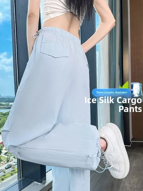 

Authentic Summer 2026 Thin Wide Leg Workwear Pants Casual Sports Trousers for Women High Waist Polyester Fiber Ladies Pants
