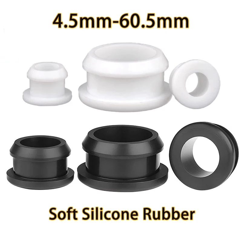 

4.5 to 60.6mm Silicone Rubber Hole Plug Black White Snap in Cable Grommet Electric Wire Protective Bushing Loop