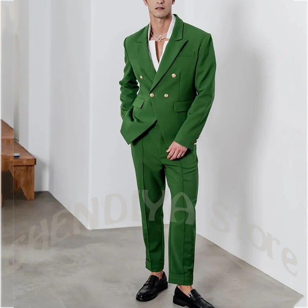 

Green Double Breasted Men's Suit 2 Piece Classic Peaked Lapel Modern Tailored Formal Outfit Prom Party Set Special Events