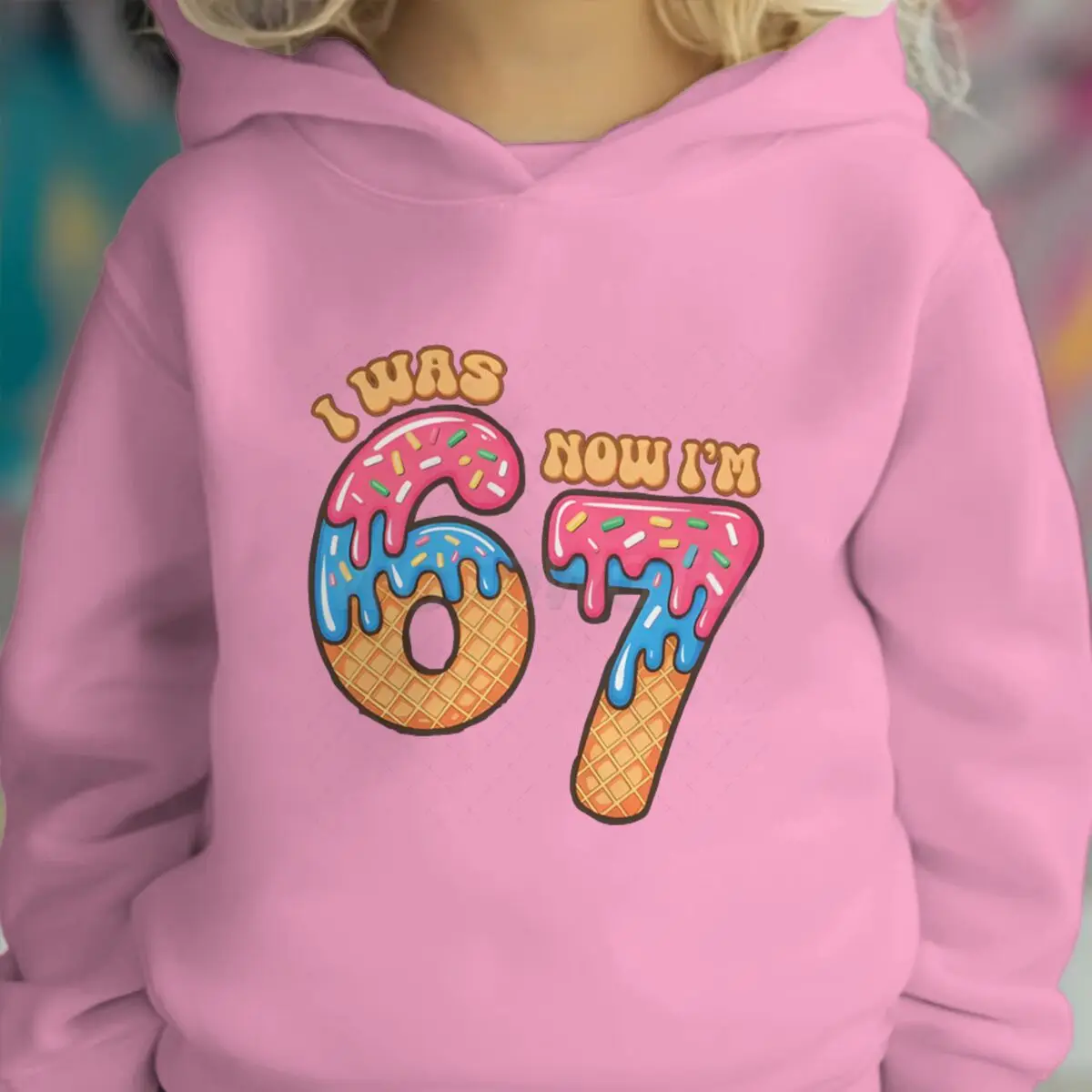 

67 Ice Cream Drip Print Hooded Shirt 6 & 7 Number Girl Boy Casual Pullover Top 7th Birthday Tops Kids I Was 6 Now I'm 7 Clothes