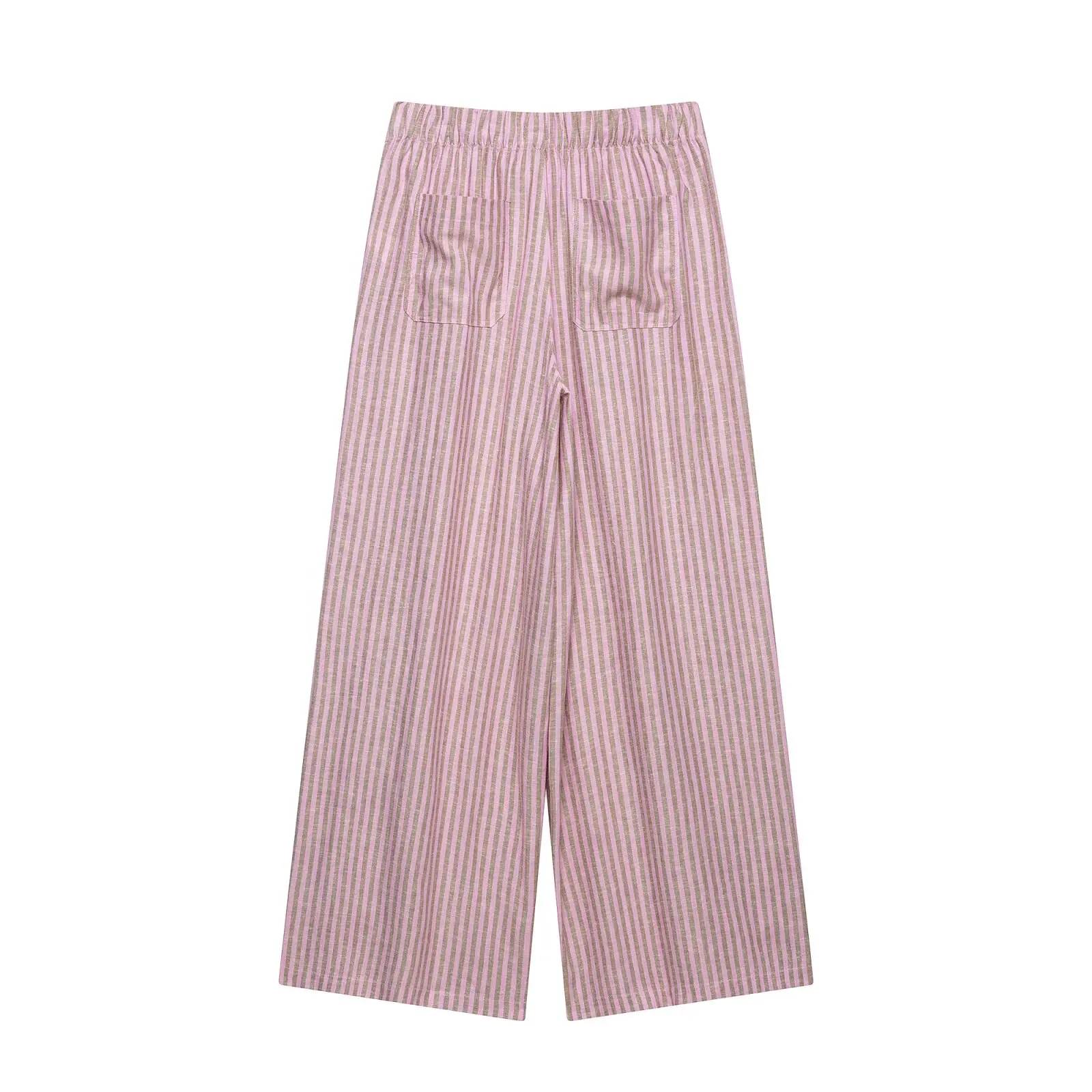 Women's Striped Pants 2026 New Summer Mid-waist Lace Up Pleats Casual Female Fashion Vintage Wide-leg Pants