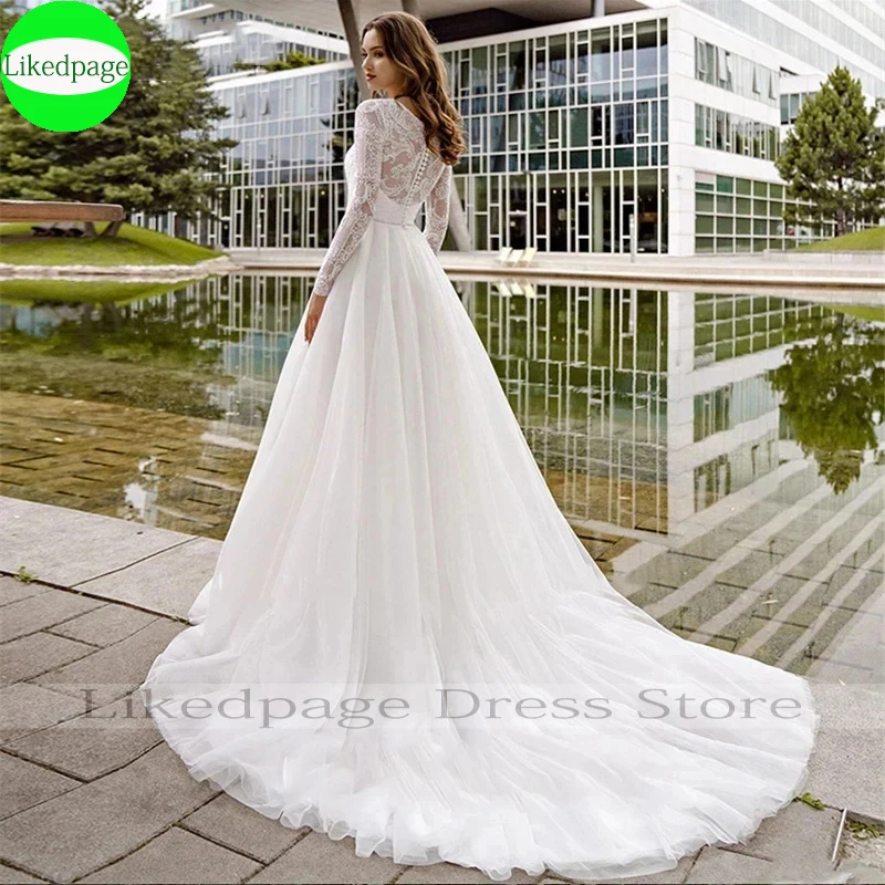 Vintage Lace Wedding Dresses For Women 2024 A-Line Vestidos De Novia With Belt Bride Gown Long Sleeves Bridal Robe De Mariée