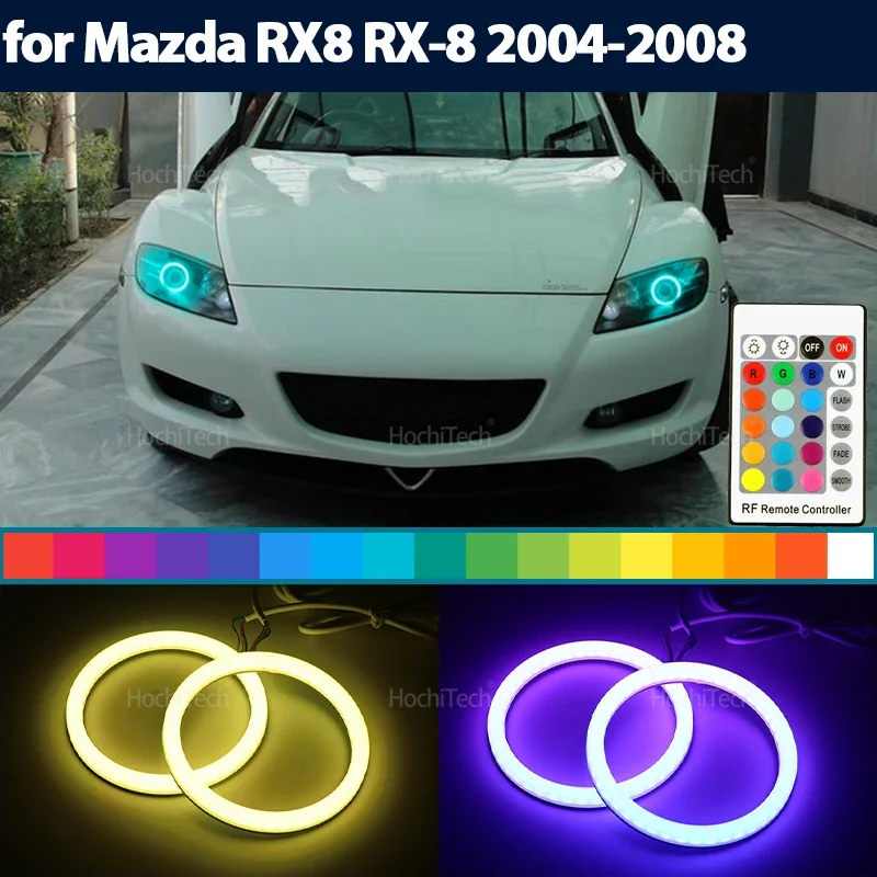 For Mazda RX8 RX-8 2004-2008 16-Color RGB Cotton LED Headlight Angel Eyes Ring Lamp Remote Control Car Daytime Running Light