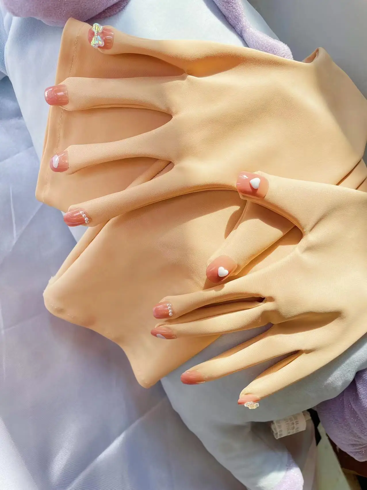 Luxury Customzie Pink Flesh Spandex Zentai Nail Gloves Men's Cosplay Kigurumi Long Gloves With Nails Service Crossdress