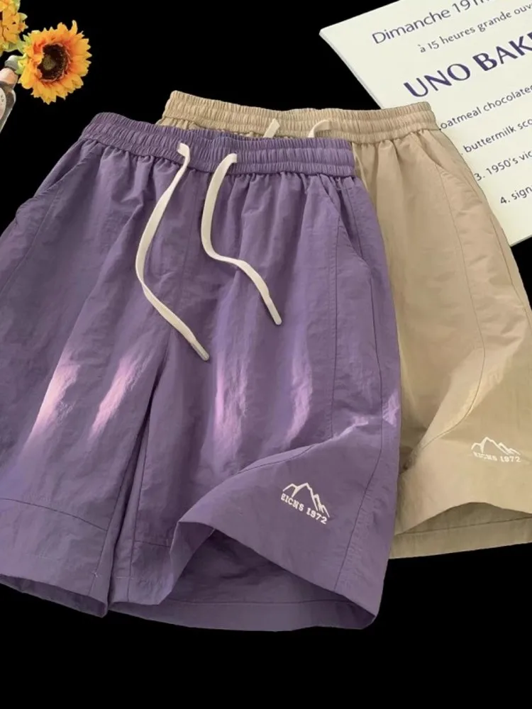 Ice Silk Quick Dry Casual Shorts Women Summer Thin Loose Slim Straight Leg Pants Sport Five-Point Pants Korean Style High Waist