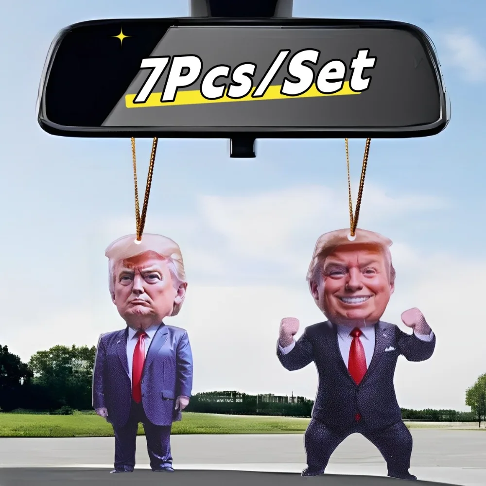 1-7Pcs Funny Trump Pendant Acrylic Cartoon Trump-Inspired Hanging Ornament for Car Festival Christmas Tree Decoration Cute Gifts