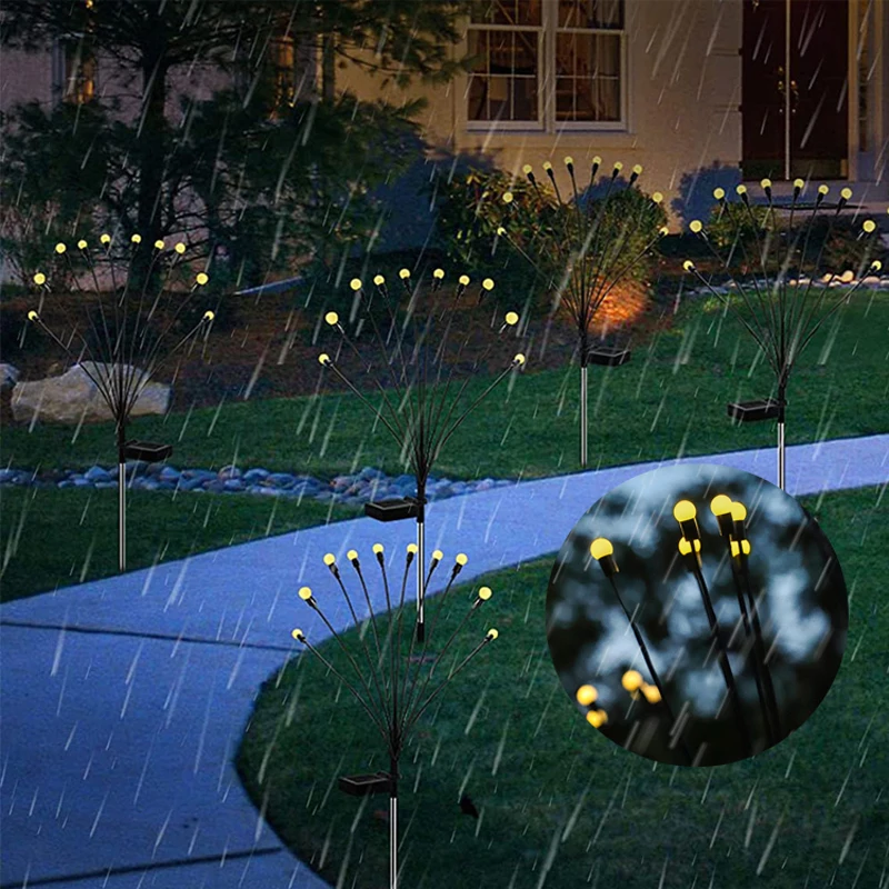 Luzes solares LED para decoração de jardim, ao ar livre, Firefly, impermeável, gramado, lâmpadas, pátio, pátio, Pathway Decor