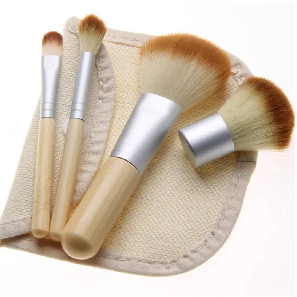 4Pcs Professional Makeup Brush Set Bamboo Handle Nylon Bristles Brushes Kit for Face Powder Blush Eyeshadow Women