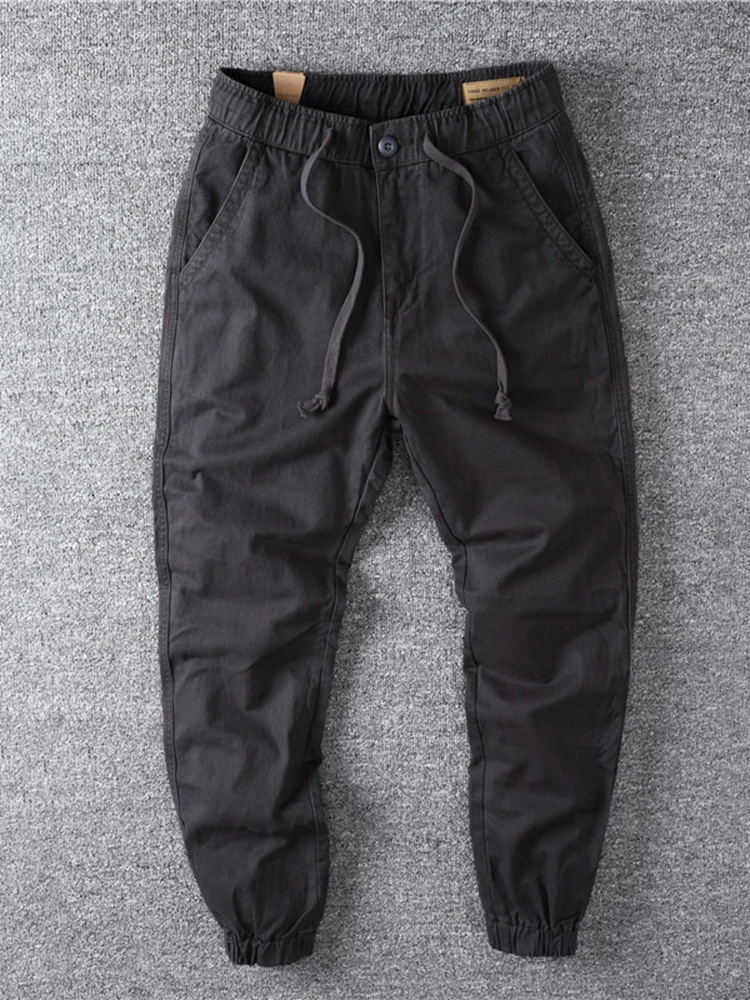 

Bla Pure Cotton Casual Work Pants Spring Autumn Men Retro Loose Straight Leg Workwear Trousers Dstring Cuffed Pants