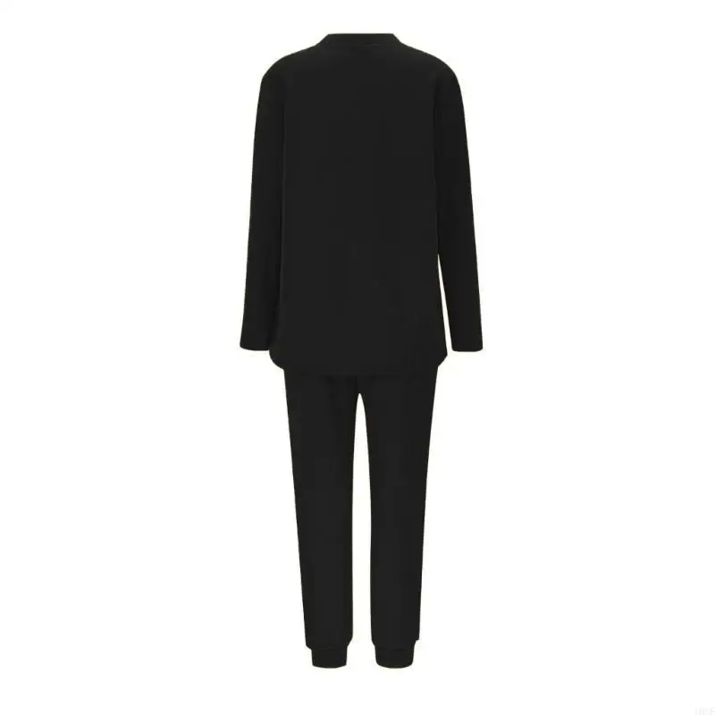 Women's Warm Pajama Set Polyester Fleece Plush Lining Round Neck Design Long Sleeve for Coziness